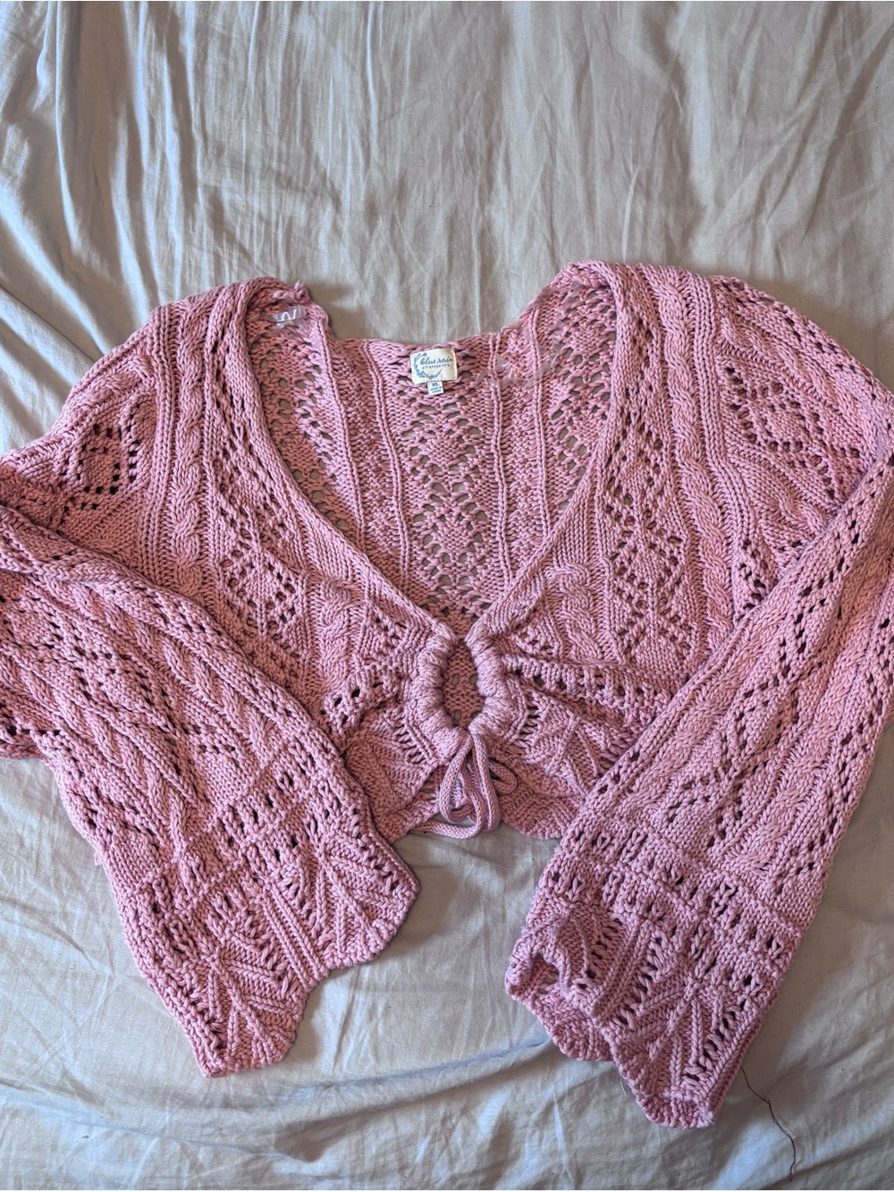 Francesca's Collections Dusty Rose Knit V-Neck Tie-Front Sweater